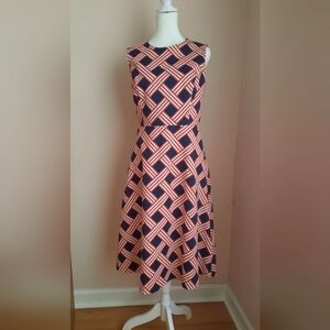Draper James Red and White Geometric Midi Dress